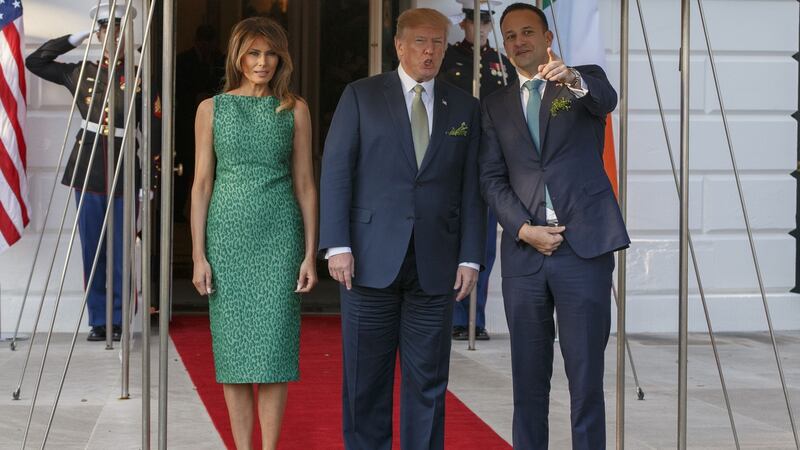Melania Trump in a green leopard print dress for St Patrick’s Day. Photograph:  Alex Edelman-Pool/Getty Images