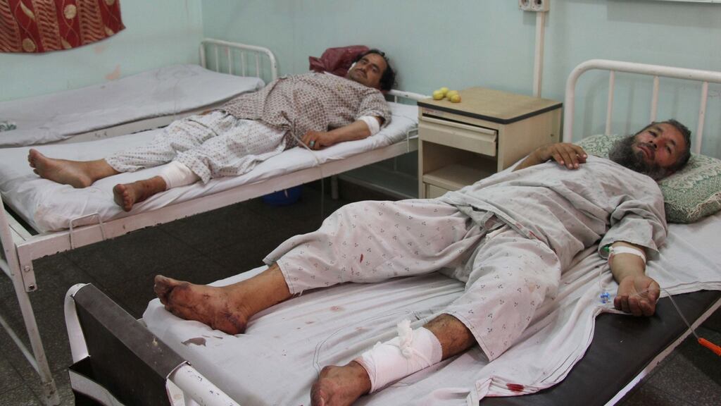 People who were injured in a bomb blast receive medical treatment at a hospital in Afghanistan. Photograph: Muhammad Sadiq/EPA