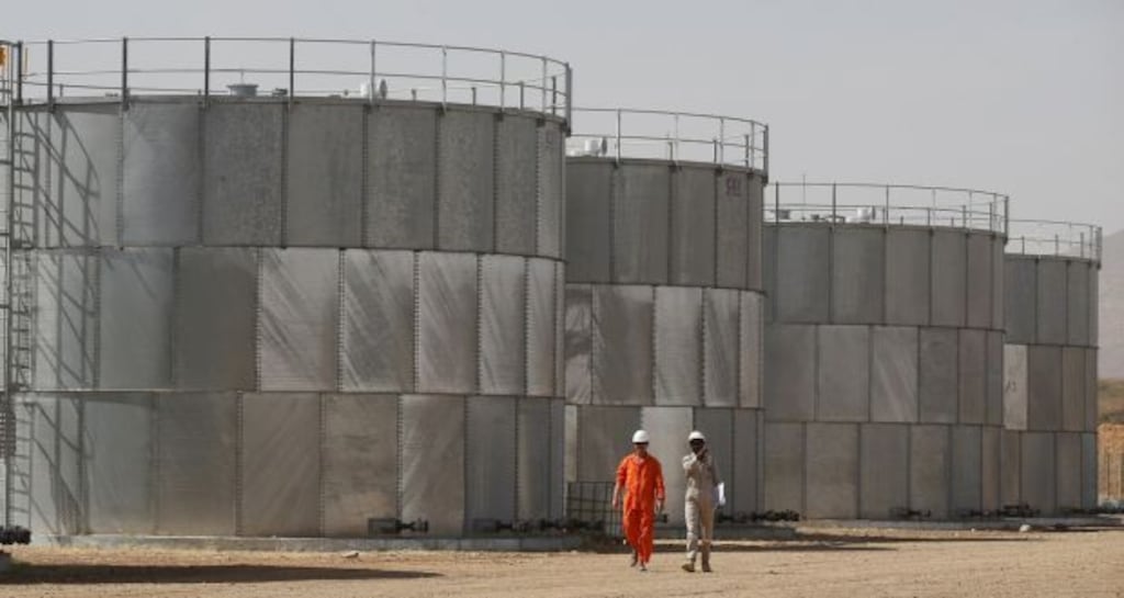 Storage tanks at Tullow Oil’s Ngamia 8 drilling site in Lokichar, Turkana County, Kenya. Photograph: Baz Ratner/Reuters
