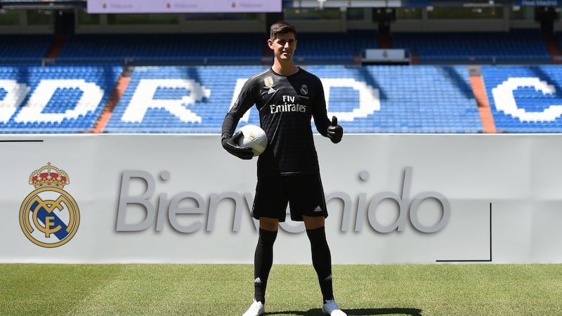 Thibaut Courtois is presented to fans after he signied a six-year-deal with Real Madrid at Estadio Santiago Bernabeu. Photo: Denis Doyle/Getty Images