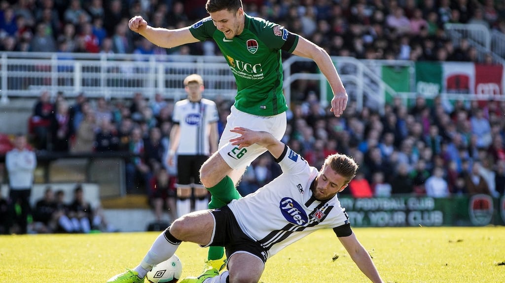 Cork’s Garry Buckley and Conor Clifford of Dundalk during last month’s game at Turner’s Cross. Photograph: Ryan Byrne/Inpho.