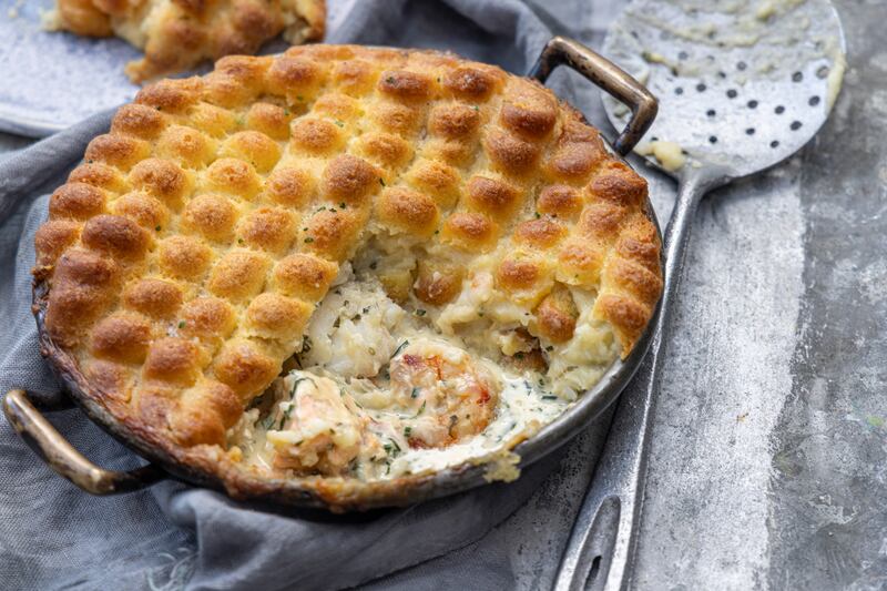 Classic fish pie with pomme duchess topping. Photograph: Harry Weir