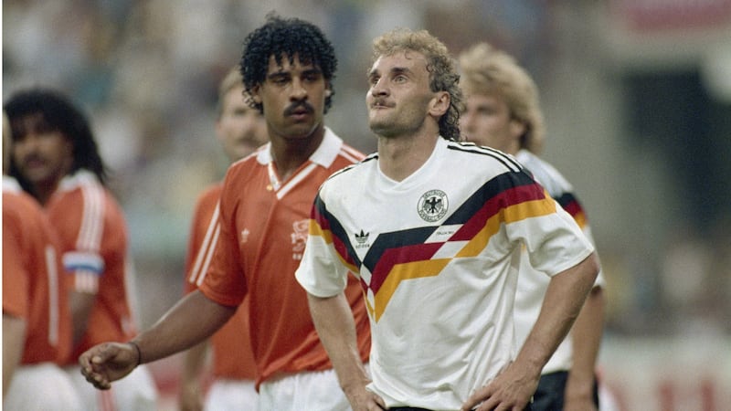 When the two countries met at Italia 90, the Netherlands’ Frank Rijkaard spat at West Germany’s Rudi Voller twice and both men were sent offat the Giuseppe Meazza Stadium in Milan, Italy. West Germany won 2-1. Photograph: Allsport UK /Allsport