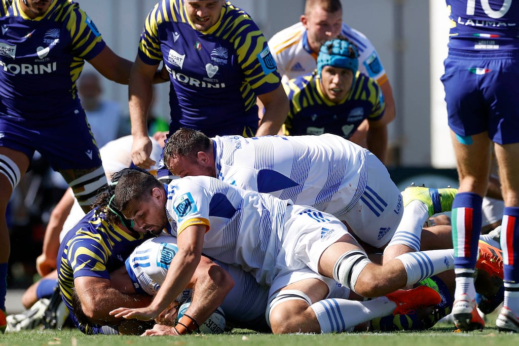 Leinster’s Jason Jenkins scores a try on debut. Photograph: Matteo Ciambelli/Inpho