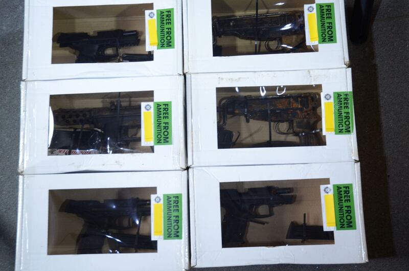 Some of the handguns that were found. Photograph: NCA/PA Wire