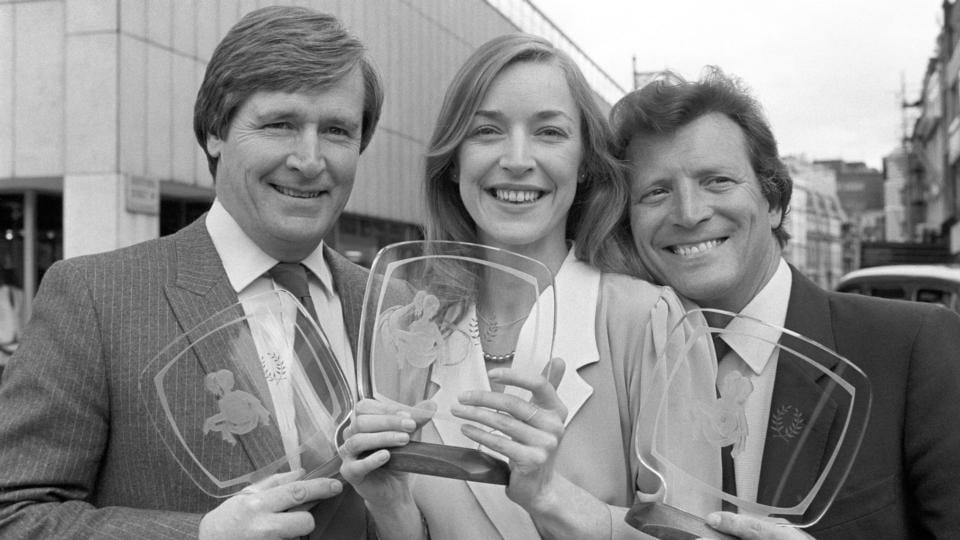 May 23rd, 1983: William Roache (left), who played Ken Barlow and Johnny Briggs who played Mike Baldwin with Ms Kirkbride. Photograph: PA/PA Wire