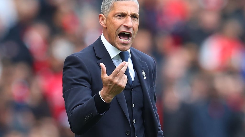 Chris Hughton during his time as Brighton manager. ‘When the game is played by such a high percentage of black and ethnic minority players and we’re looking at the percentage of managers and coaches, at the top level it is minimal.’ Photograph: Catherine Ivill/Getty Images