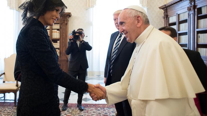 Pope Francis shakes hands with Melania Trump during their private audience at the Vatican on May 24th. Photograph: L’Osservatore Romano/via AP