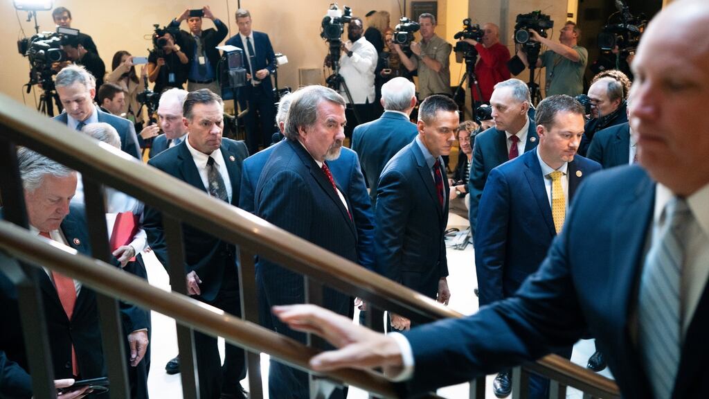 Republican lawmakers stormed into the room used by the House of Representatives’ impeachment inquiry into President Donal Trump. Photograph: Jim Lo Scalzo