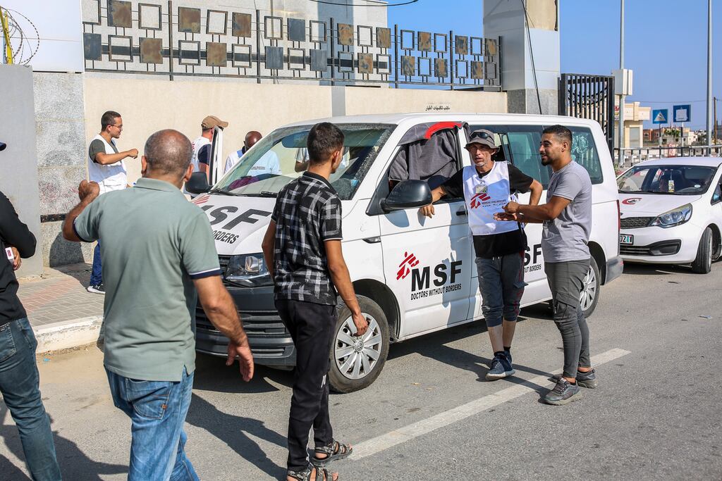 A Doctors Without Borders vehicle at the Rafah border crossing from the southern Gaza Strip into Egypt on November 1st. Photograph: Samar Abu Elouf/The New York Times