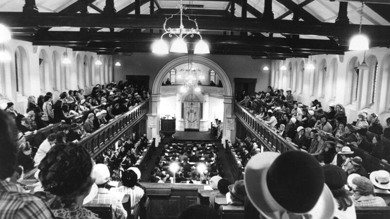 The Jewish Munich memorial service in the synagogue, Adelaide Road, Dublin in September 1972. Photograph: Jimmy McCormack