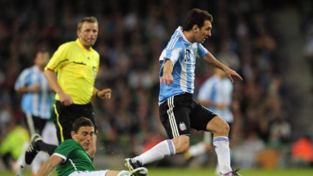 Ireland players have rubbished suggestions made in an Argentinian newspaper that they were paid $10,000 each in return for Lionel Messi emerging from 2010’s friendly game at the Aviva unscathed. Photograph: Getty