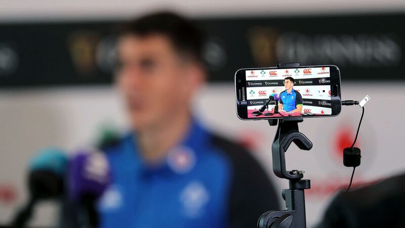 Keatley speaks at a press conference in Carton House ahead of the Test match against Argentina. Photo: Dan Sheridan/Inpho