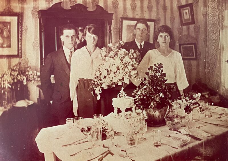 Wedding day: Winifred O’Leary (second left) with her husband, Joseph Burke, at their wedding breakfast at St Anthony’s Place; the other couple are Joseph’s friend Anthony – they were best friends until the Civil War – and Anthony's girlfriend