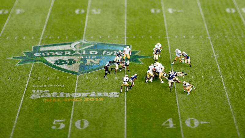 Notre Dame take on Navy in the 2012 NCAA Emerald Isle Classic at the Aviva Stadium. Photograph: James Crombie/Inpho