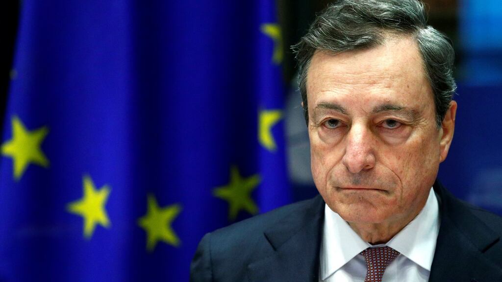 European Central Bank president Mario Draghi testifies before the European Parliament’s economic and monetary affairs committee in Brussels on Monday. Photograph: Francois Lenoir/Reuters