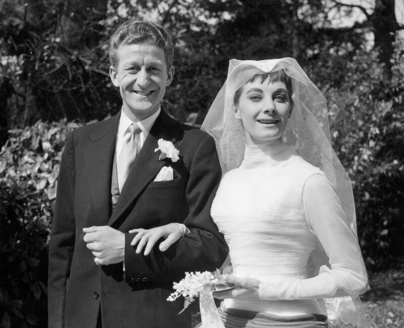 Actors Jon Pertwee and Jean Marsh leaving St Nicholas Church, Shepperton, after their wedding. Photograph: PA/PA Wire