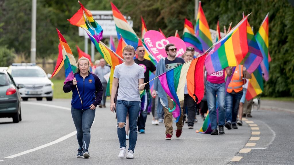 Demonstrators protesting on Wednesday over the Angus Buchan - Together for Ireland event at The Hub at Cillin Hill, Kilkenny. Photograph: Dylan Vaughan