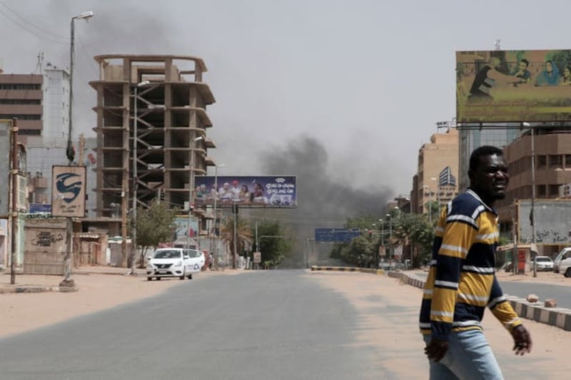 Evidence of the fighting that has erupted in Khartoum, Sudan.