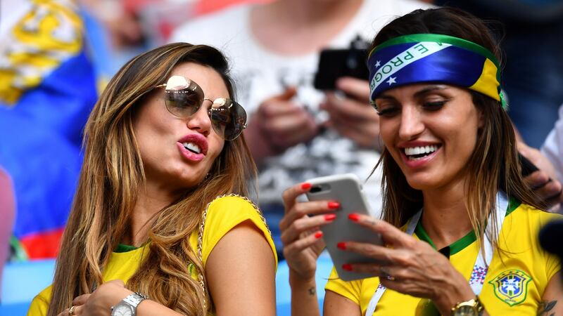 Brazil fans inside the stadium before the match against Mexico in Samara, Russia. Photograph: Dylan Martinez/Reuters