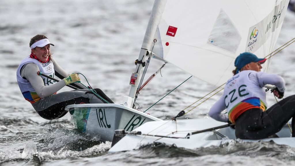 Ireland’s Annalise Murphy at the beginning of race two in the women’s Laser Radial Class in Rio. Photograph:  Morgan Treacy/Inpho