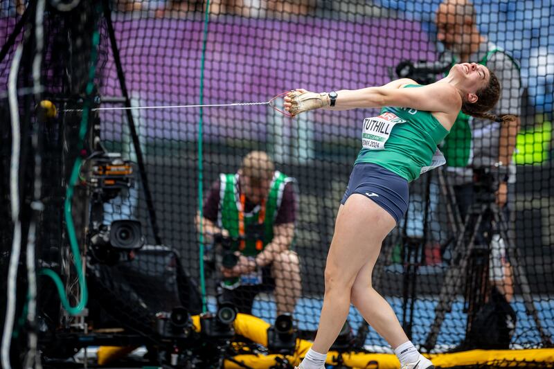 Irelands Nicola Tuthill in action during the women's hammer throw qualification at the European Athletics Championships in Rome. Photograph: Morgan Treacy/Inpho