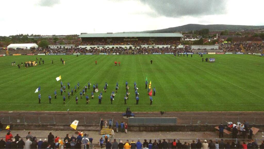 A general view of Casement Park before the pre-match parade.