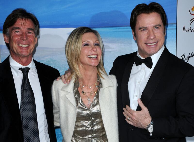 John Easterling, Olivia Newton-John and John Travolta attend the G'Day USA Australia.com Black Tie Gala at the Kodak theatre in Los Angeles in January 2008. Photograph: Chris Delmas/AFP via Getty Images