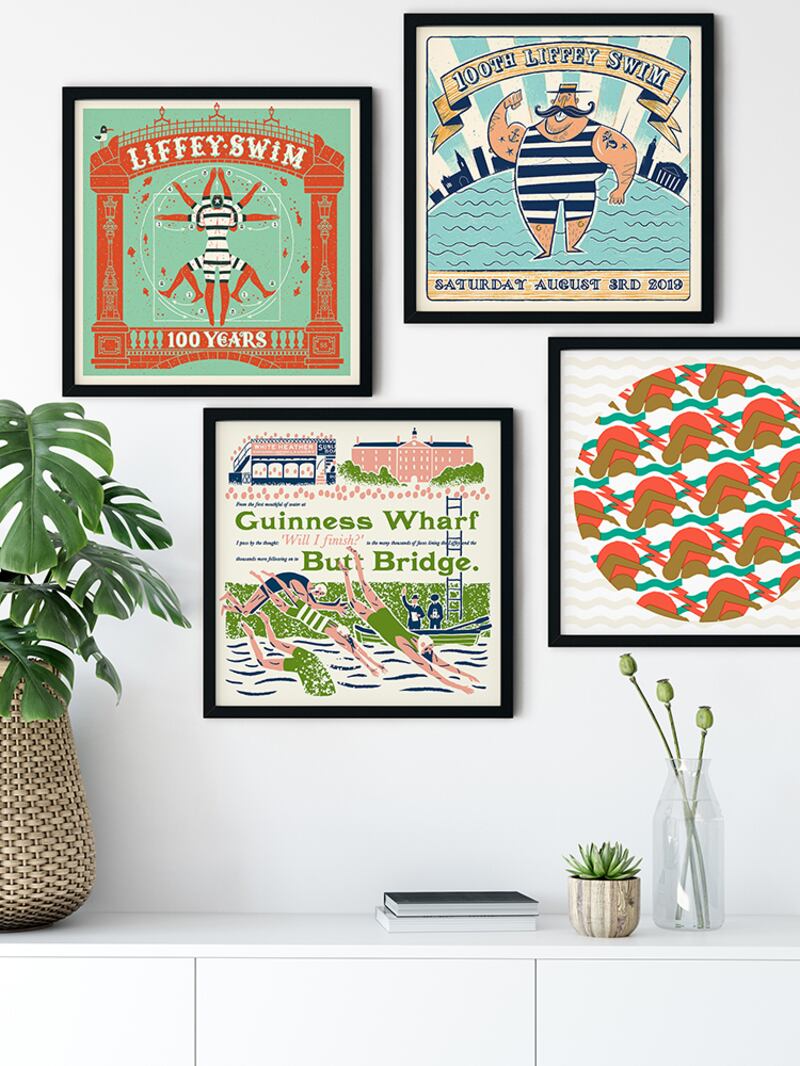 A selection of prints celebrating the Liffey swim