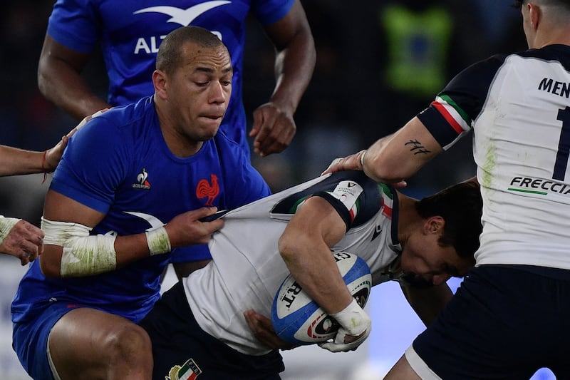 Gael Fickou and France have welcomed a lighter week of preparation in Rome ahead of the Ireland clash. Photoraph: Filippo Monteforte/AFP via Getty Images