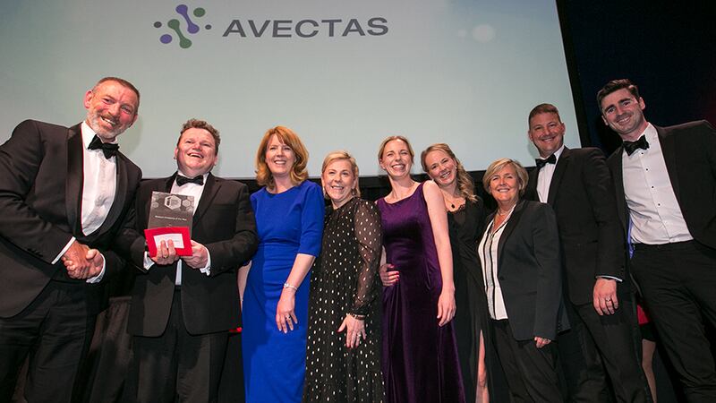 Peter McNamara, Managing Director, Micro-Bio Ireland, presents the Biotech Company of the Year award to the Avectas team.