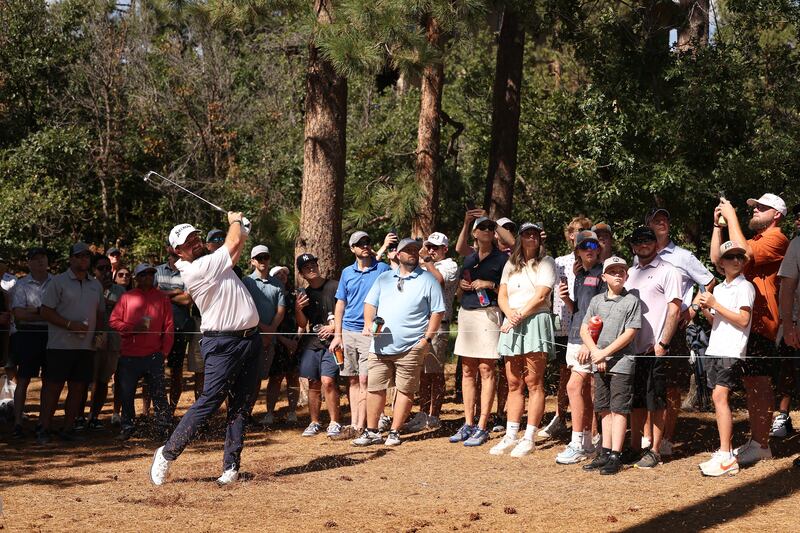 Shane Lowry plays a shot on the eighth hole during the second round of the BMW Championship at Castle Pines Golf Club. Photograph: Christian Petersen/Getty
