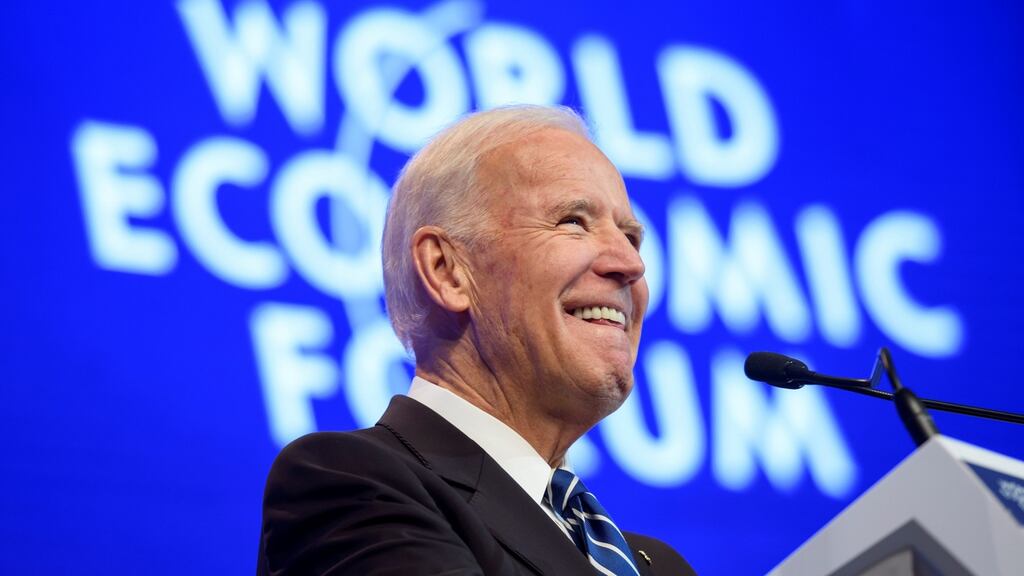 Outgoing US vice president at the World Economic Forum: he called on Europe and the US to come together and renew the “fight for democracy wherever it is under threat”. Photograph: Fabrice Coffrini/AFP/Getty Images