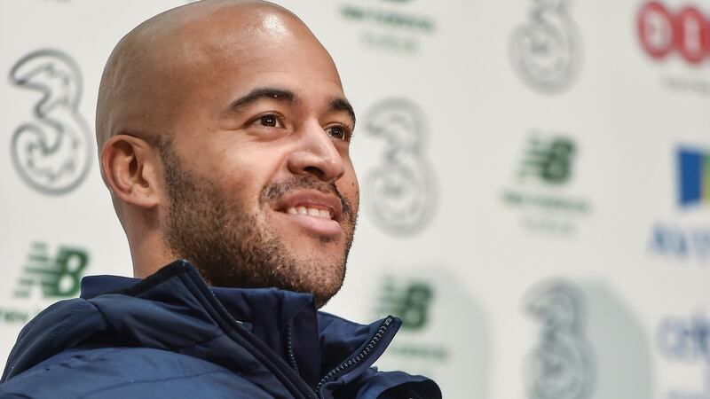 Republic of Ireland goalkeeper Darren Randolph during a press conference ahead of the Denmark game. Photograph: Eóin Noonan/Sportsfile