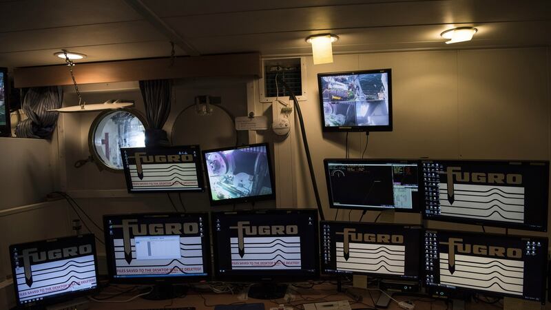 A control room in the Fugro Equator after it arrived back in Fremantle, Australia, from 43 days at sea searching for the missing Malaysia Airlines Flight 370. Over two years, the ship has repeatedly found fields of debris on the deep ocean floor, sending the 30-member crew’s spirits soaring – and each time, the wreckage has turned out to be from previously unknown shipwrecks. Photograph: David Parker/The New York Times