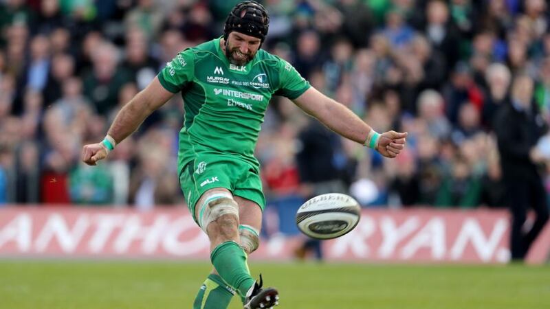 John Muldoon kicks a conversion late in the game. Photograph: Dan Sheridan/Inpho