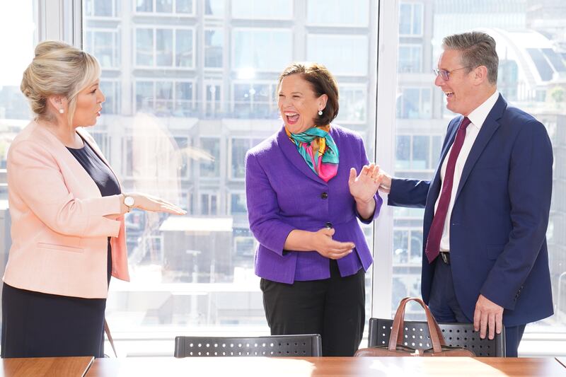 Labour leader Keir Starmer meets with Sinn Féin leader Mary Lou McDonald and deputy leader Michelle O'Neill at the Labour Party headquarters, in central London.