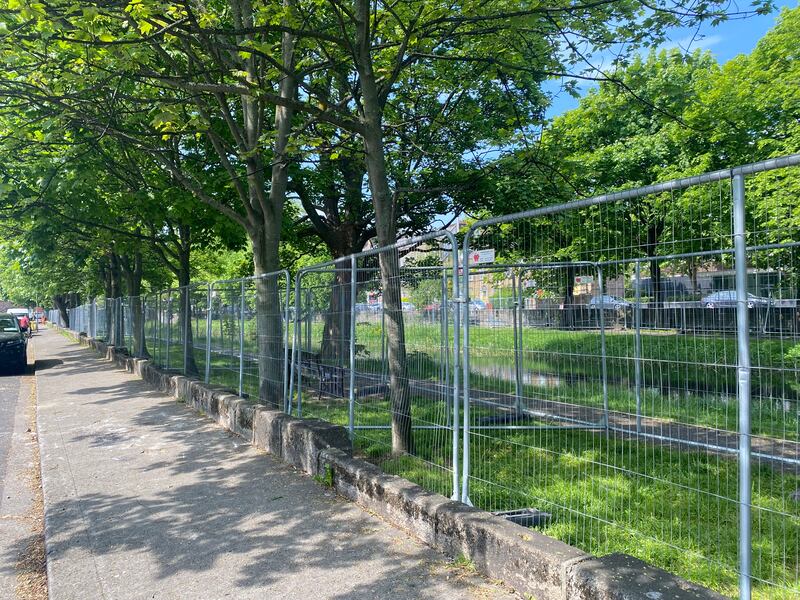 Barriers along the Grand Canal, Dublin, on Saturday, May 11th. Photograph: Sorcha Pollak