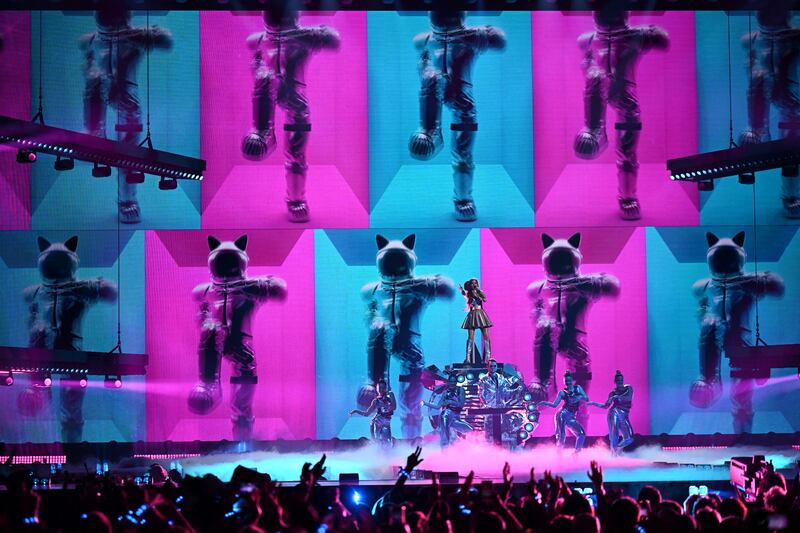 Emmy representing Ireland with the song Laika Party during the second semi-final of the Eurovision 2025. Photograph: Fabrice Coffrini/AFP via Getty Images