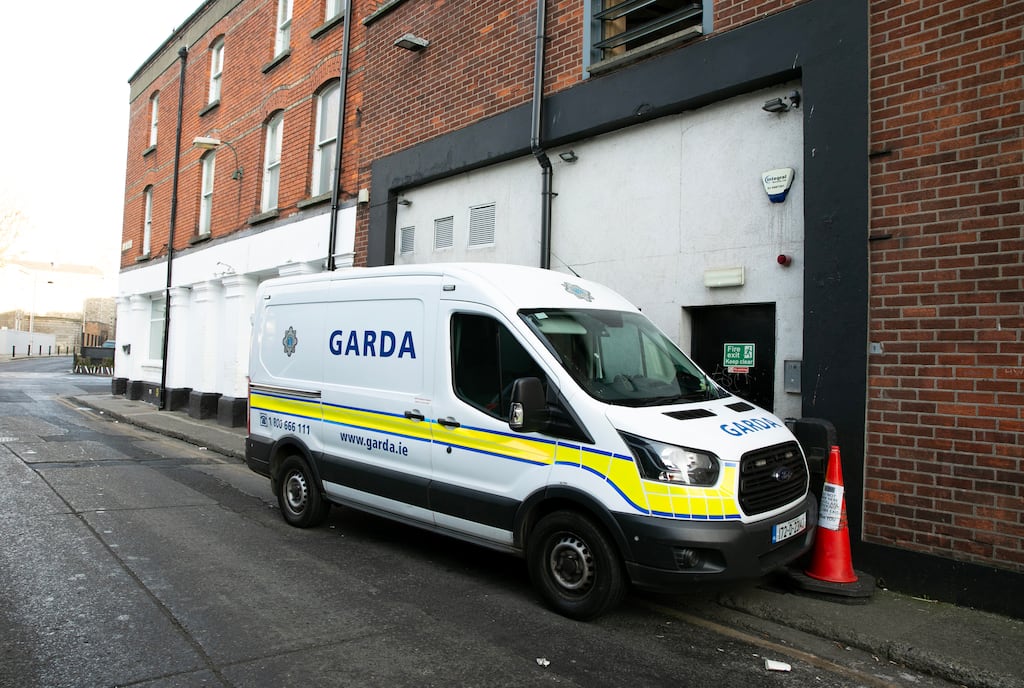 A Garda vehicle beside the Depaul homeless shelter on Little Britain Street where Igor Dmitrov was killed by an improvised explosive device in his room.
Photograph: Gareth Chaney/Collins
