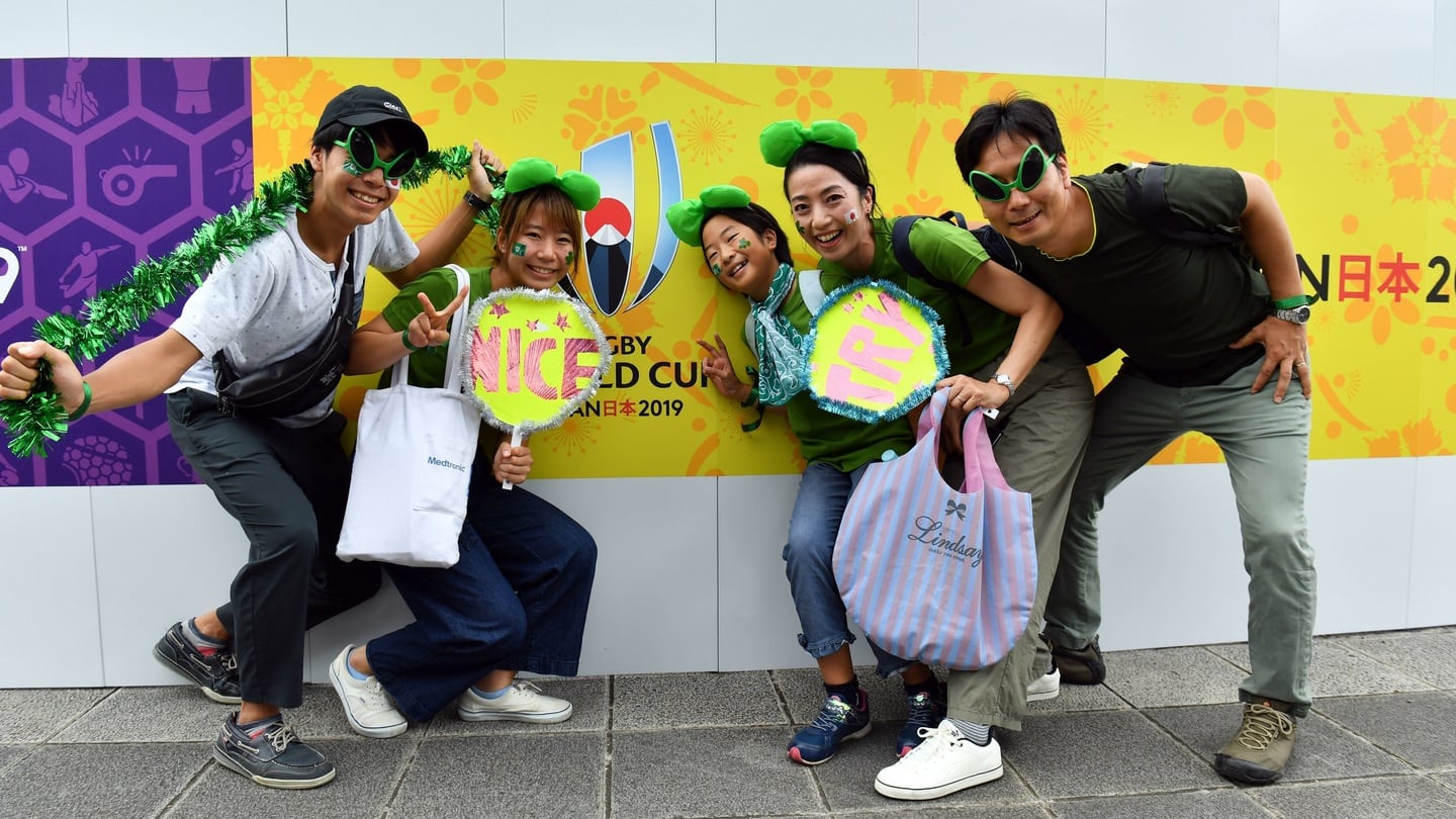 Fans at the 2019 Rugby World Cup match at the International Stadium Yokohama. Photograph: Ashley Western/PA Wire