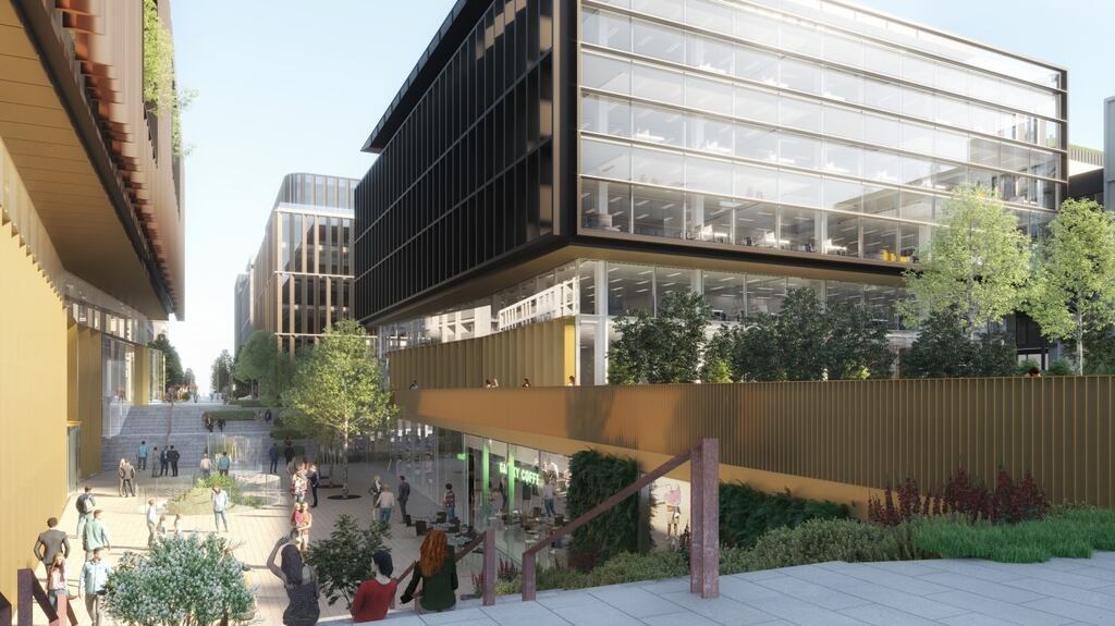 An artist’s impression of Coopers Cross shows the stepped street at the centre of the campus