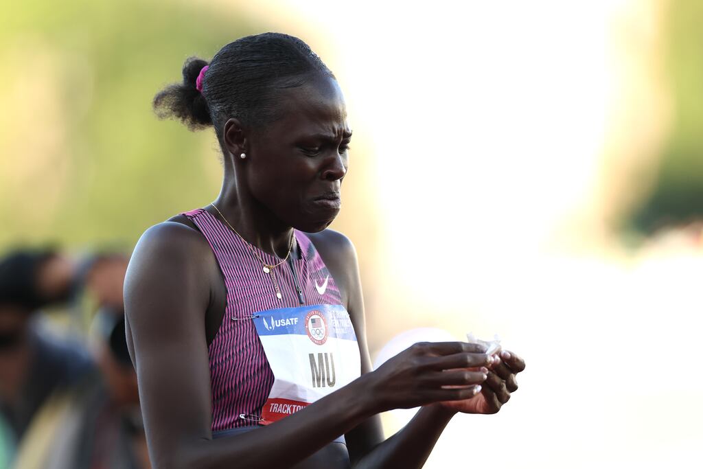 Athing Mu disappointed after the women's 800m final at the 2024 US Olympic Team Track & Field Trials in Eugene, Oregon on Friday. Photograph: Patrick Smith/Getty Images