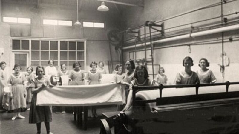 Women and girls working at the Magdalen Laundries.
