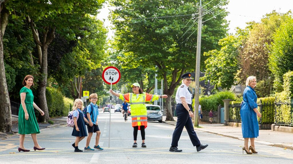 The Road Safety Authority (RSA) has published new guidelines for schools aimed at helping them improve road safety around their schools. Pictures here is Minister of State at the Department of Transport, Hildegarde Naughton, Georgie Turner (5), Ethan Turner (8), Assistant Garda Commissioner Paula Hilman and Liz O’Donnell, Chairperson of the Road Safety Authority. Photograph: Keith Arkins Media