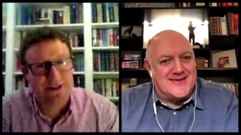 Irish Times Political Editor Pat Leahy (left) and comedian Dara O Briain during The Irish Times Winter Nights festival on Wednesday