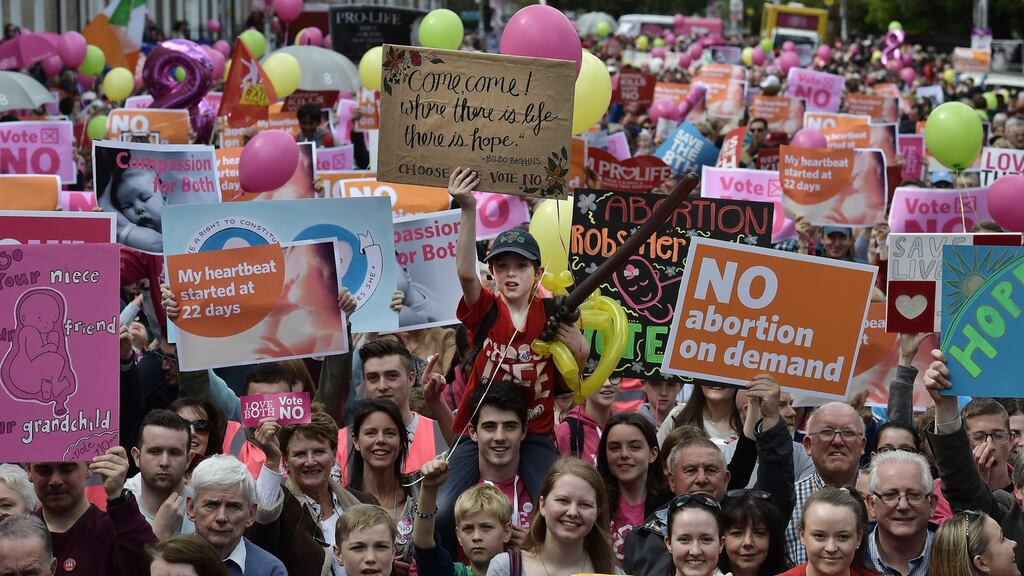 No campaign supporters hold placards aloft during a rally in Dublin last weekend. Photograph: Charles McQuillan/Getty Images