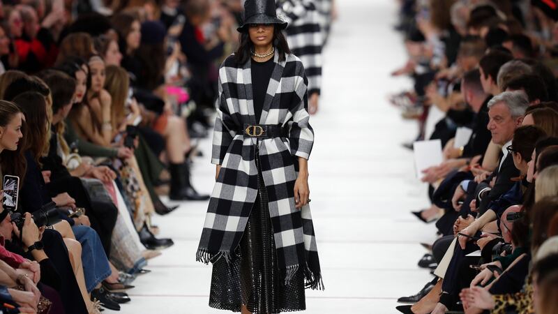 A model on the catwalk for the autumn/winter collection by designer Maria Grazia Chiuri for Dior at Paris Fashion Wee on Monday. Photograph: Ian Langsdon/EPA