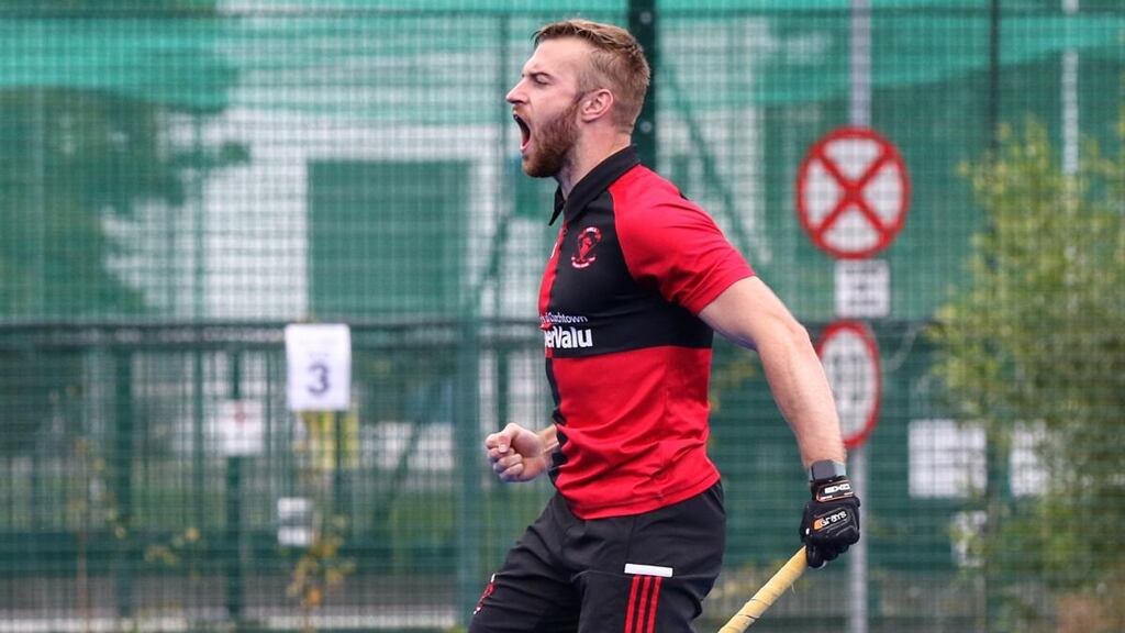 YMCA’s Ben Campbell celebrates scoring his side’s second goal in the victory over UCD at Belfield.