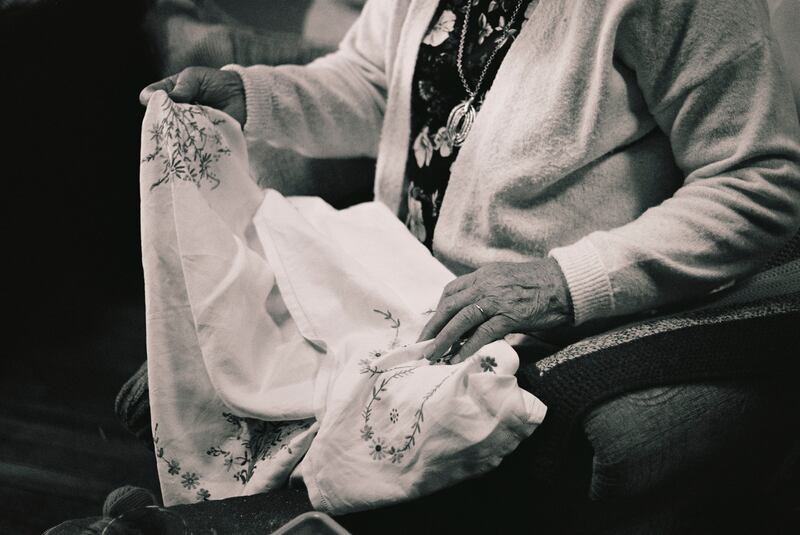 Maura Leamy: One cherished piece of embroidery on linen, made during a night course when she was 20 years old, still has pride of place in the home. Photograph: Myrium Riand